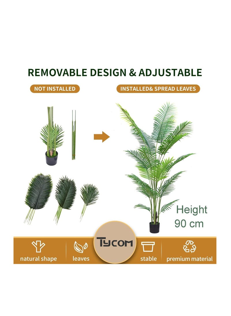 TYCOM Artificial Tree Fake Plants Fake Trees Faux Plants Indoor Realistic Plants for Office Home Room Store Decor Height 90 CM Fiddle Leaf Fig.  - Image 4