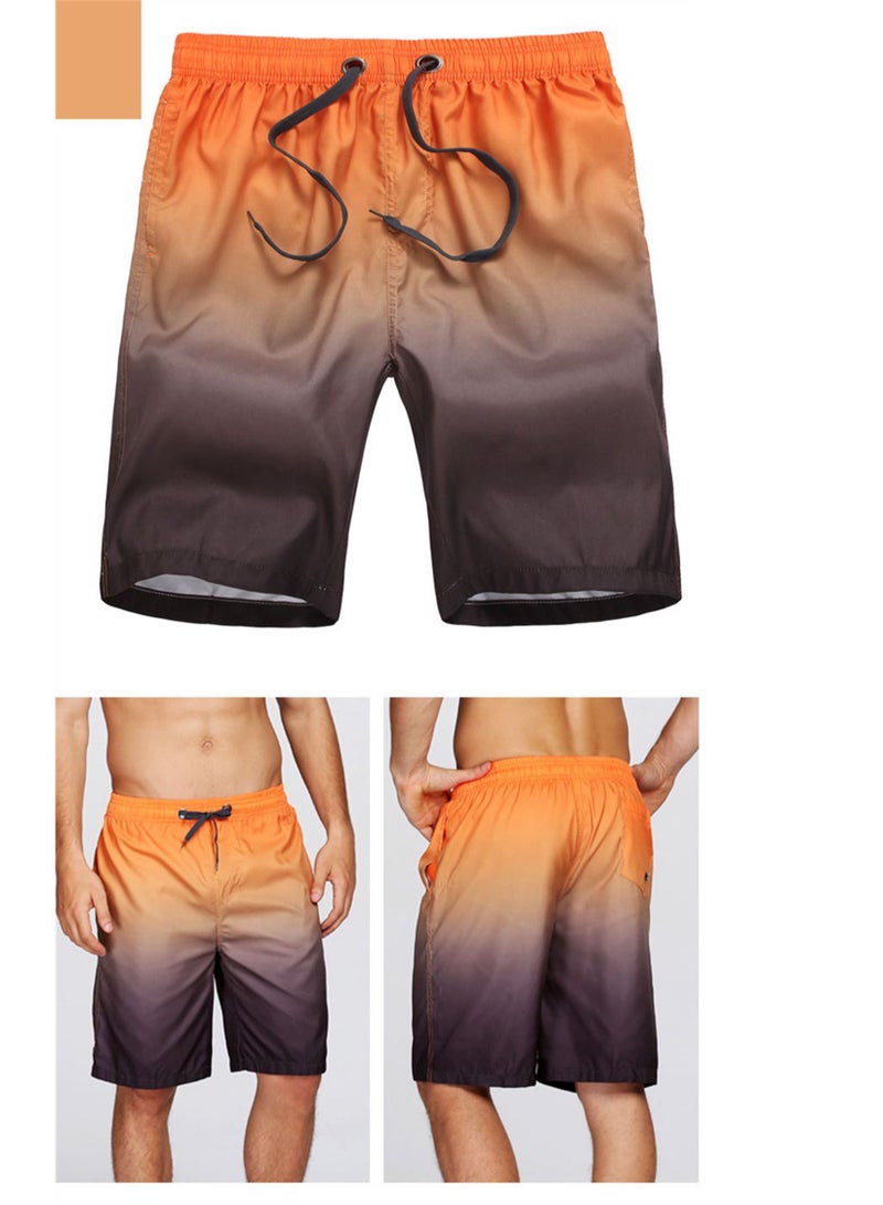 Loquat Beach Pants Men's Gradient Hot Spring Shorts Summer Quick Drying Swimming Pants Orange 