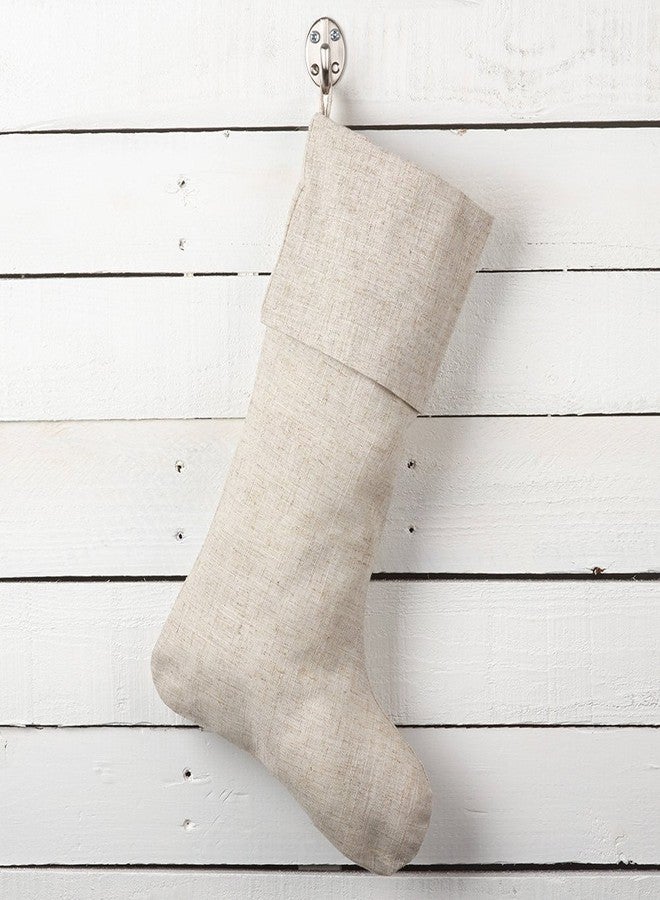 Fennco Styles Natural Linen Blend Decorative Christmas Stocking 7" W X 15" L - Rustic Holiday Décor Stocking for Home, Christmas Tree, Winter Festivals, Office, School Décor - Image 1