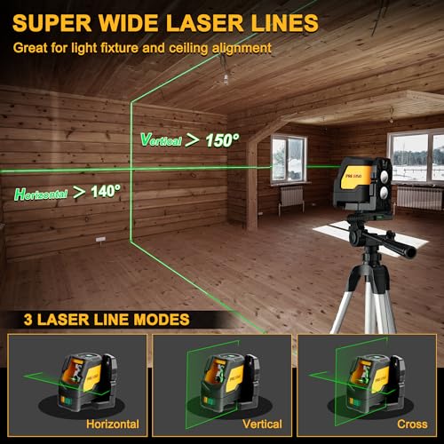 Prexiso Laser Level with Tripod, IP54 Professional 150 Wide Angle - 100Ft Cross Laser Line Tool for Construction, Ceiling Alignment, Floor Tile - Image 2