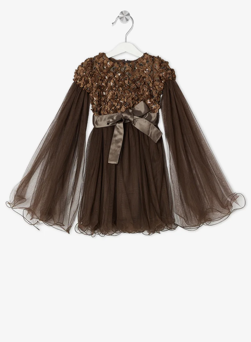 ليتل جولدن ابل فستان تول بصديري مرصع بالترتر