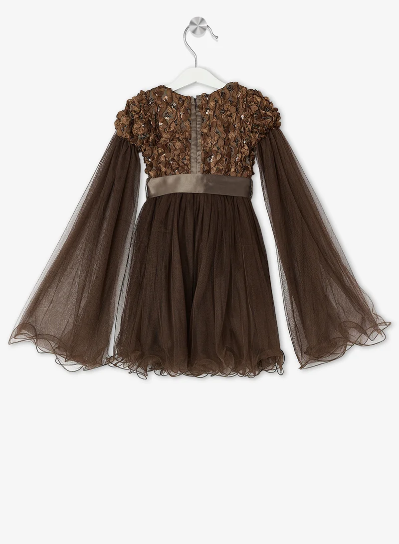 ليتل جولدن ابل فستان تول بصديري مرصع بالترتر