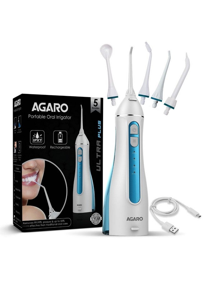 AGARO Ultra Plus Portable Dental Flosser for teeth, 5 Nozzles, Portable,Cordless & Rechargeable,4 Cleaning Modes,IPX7 Waterproof with 200ml Watertank, Flossing at Home & Travel,Oral Flosser,Oral Irrigator - Image 1
