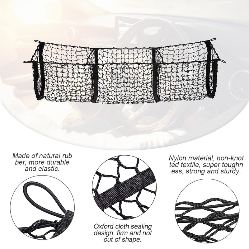 Hanemia Cargo Net for Car, Expandable 3 Pocket Heavy-Duty Cargo Net Organizer, Black Mesh Storage Pocket with 4 Metal Carabiners Universal for Car, SUV, Pickup Truck, Van Trunk Bed - Image 3