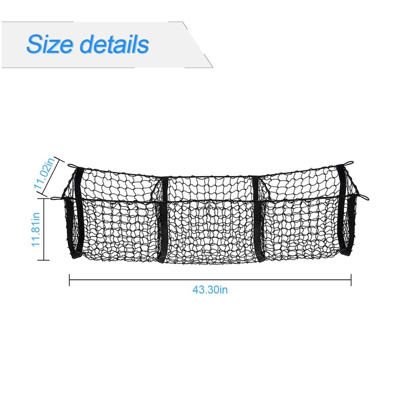 Hanemia Cargo Net for Car, Expandable 3 Pocket Heavy-Duty Cargo Net Organizer, Black Mesh Storage Pocket with 4 Metal Carabiners Universal for Car, SUV, Pickup Truck, Van Trunk Bed - Image 2