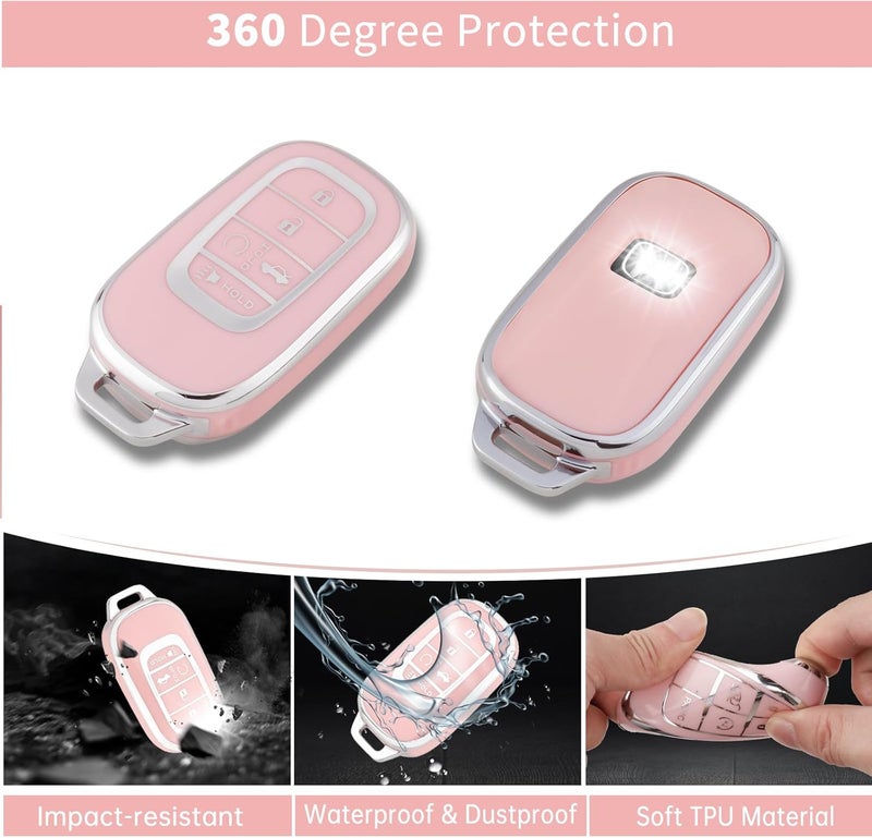 Pangpai Pink Key Fob Cover for Honda, Soft TPU Key Case Protection with Bling Keychain Fit for 2022 Honda Accord Civic CRV Pilot Odyssey 11th Gen Smart Key Holder - Image 3