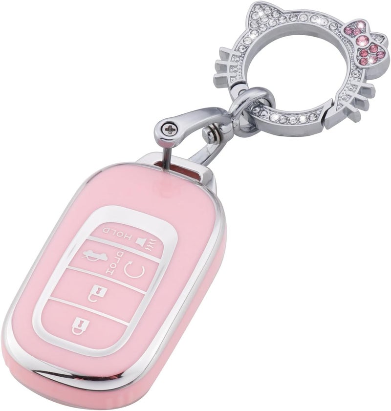 Pangpai Pink Key Fob Cover for Honda, Soft TPU Key Case Protection with Bling Keychain Fit for 2022 Honda Accord Civic CRV Pilot Odyssey 11th Gen Smart Key Holder - Image 1