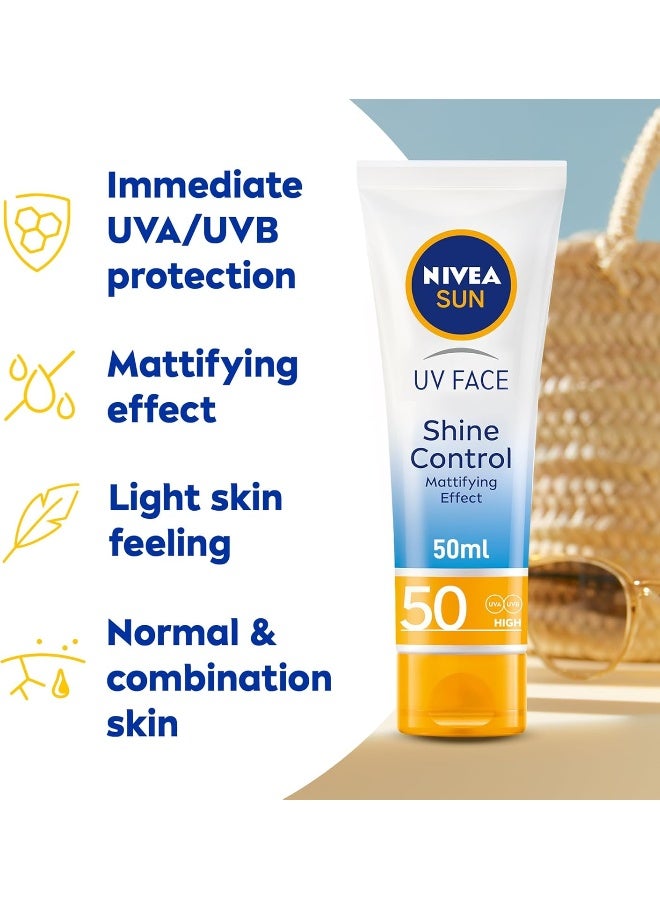 نيفيا صن كريم للوجه ، تحكم في اللمعان بالأشعة فوق البنفسجية ، عامل حماية من الشمس 50 ، أنبوب 50 مل - Image 3