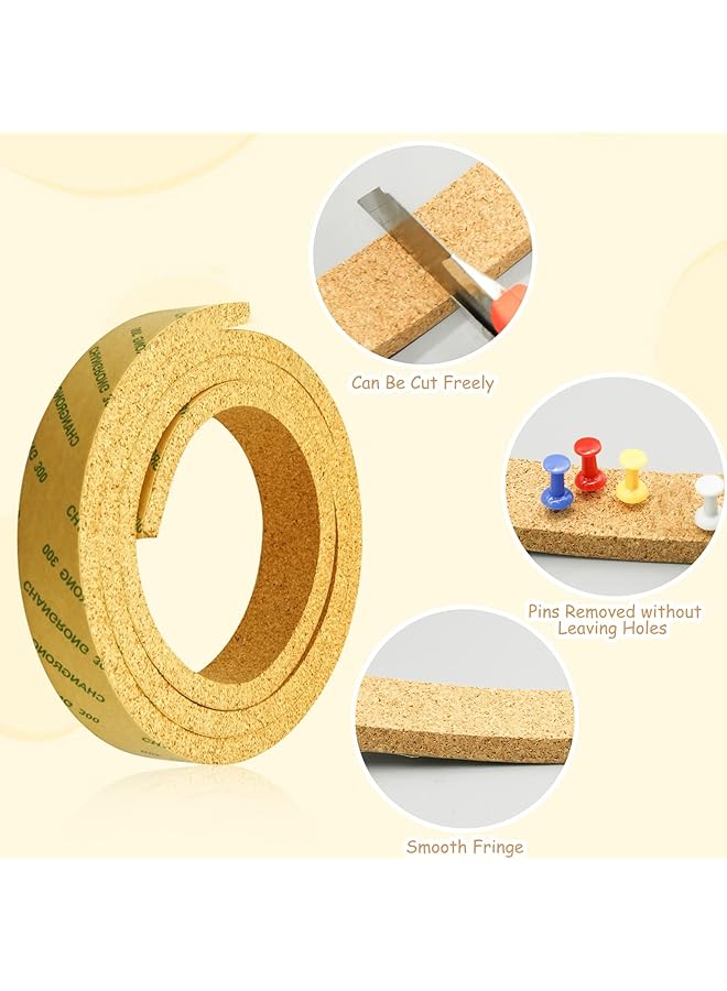 إيروريكس شرائط لوح الفلين بدون إطار، 2 لفافة من الفلين اللاصق ذاتيًا مع 50 دبوس ضغط، لوحة إشعار ذاتية اللصق، لوحة دبابيس، شرائط الفلين للجدران، غرف نوم المكتب، الديكور - Image 4