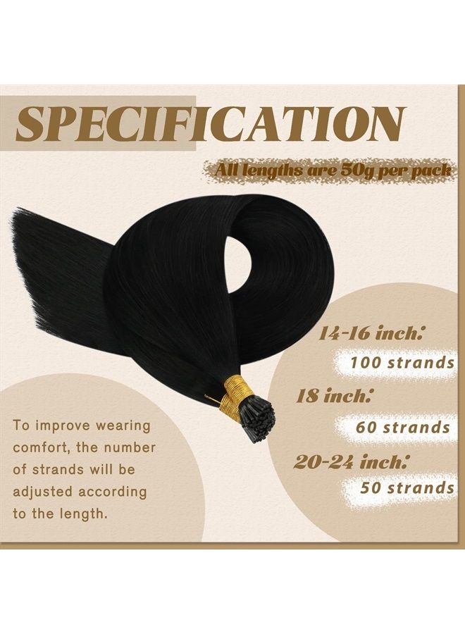 YoungSee Black I Tip Hair Extensions Human Hair 14 inch Itip Human Hair Extensions Black 100 Strands 50g #1 Jet Black I Tip Hair Extensions Real Human Hair I Tip Extensions Cold Fusion Hair Extensions - Image 4