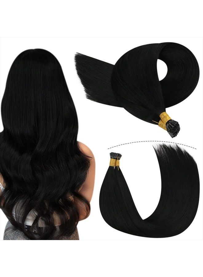 YoungSee Black I Tip Hair Extensions Human Hair 14 inch Itip Human Hair Extensions Black 100 Strands 50g #1 Jet Black I Tip Hair Extensions Real Human Hair I Tip Extensions Cold Fusion Hair Extensions - Image 1