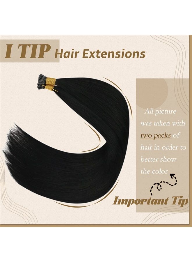 YoungSee Black I Tip Hair Extensions Human Hair 14 inch Itip Human Hair Extensions Black 100 Strands 50g #1 Jet Black I Tip Hair Extensions Real Human Hair I Tip Extensions Cold Fusion Hair Extensions - Image 2