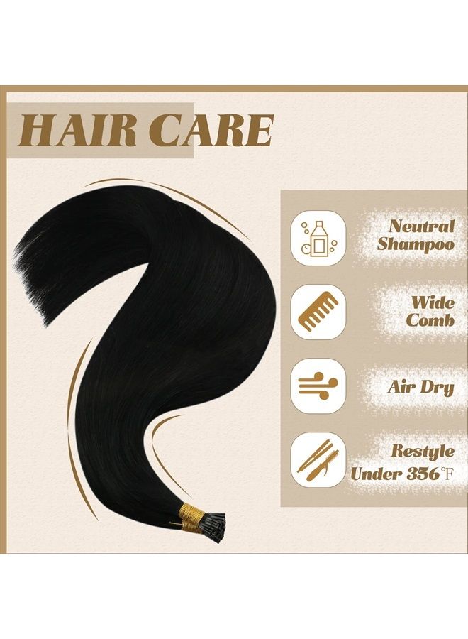 YoungSee Black I Tip Hair Extensions Human Hair 14 inch Itip Human Hair Extensions Black 100 Strands 50g #1 Jet Black I Tip Hair Extensions Real Human Hair I Tip Extensions Cold Fusion Hair Extensions - Image 5