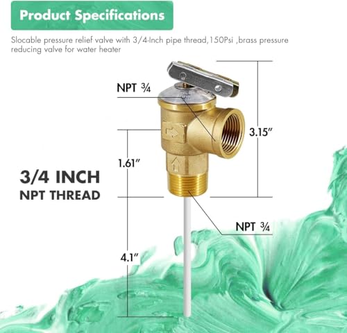 VAV Temperature Pressure Relief Valve, 3/4" NPT Female Thread, 150 PSI, 4" Temperature Probe, Lead-Free Copper, CSA LISTED - Image 3