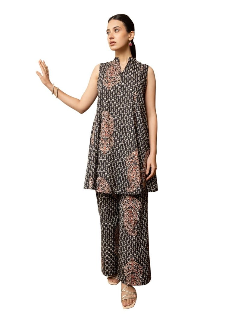 FIORRA Women's Black Printed Cotton Co-ord Set - Image 1