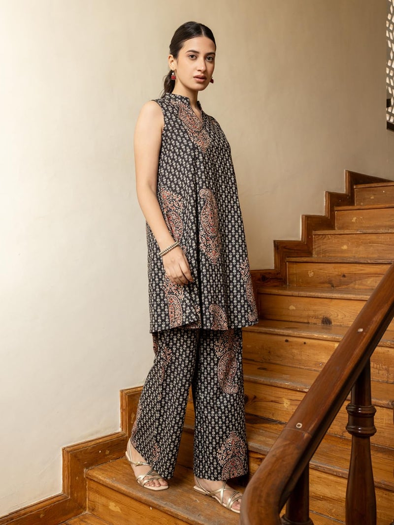 FIORRA Women's Black Printed Cotton Co-ord Set - Image 4