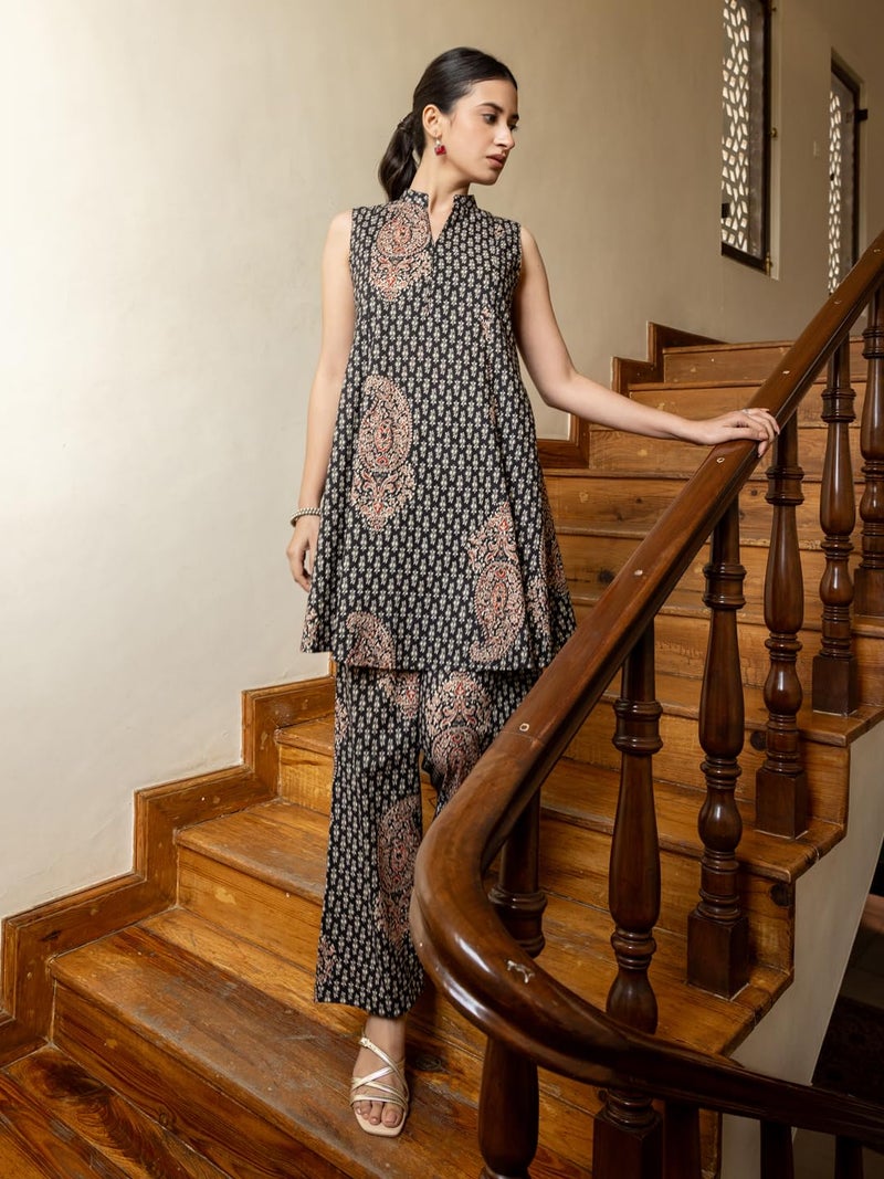 FIORRA Women's Black Printed Cotton Co-ord Set - Image 3