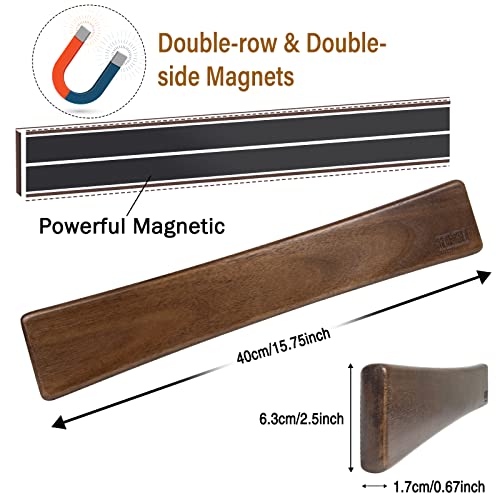 HOSHANHO Magnetic Knife Strips, Magnetic Knife Holder for Wall 16 Inch, Acacia Wood Knife Magnetic Strip Use as Knife Bar, Knife Holder for Kitchen Utensil Organizer - Image 2