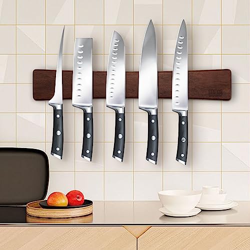 HOSHANHO Magnetic Knife Strips, Magnetic Knife Holder for Wall 16 Inch, Acacia Wood Knife Magnetic Strip Use as Knife Bar, Knife Holder for Kitchen Utensil Organizer - Image 5