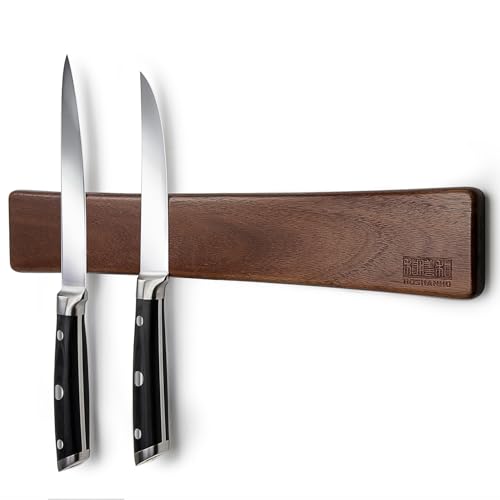 HOSHANHO Magnetic Knife Strips, Magnetic Knife Holder for Wall 16 Inch, Acacia Wood Knife Magnetic Strip Use as Knife Bar, Knife Holder for Kitchen Utensil Organizer - Image 1