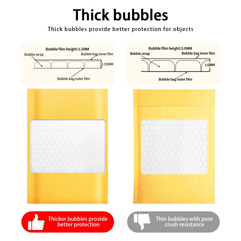 packbabol Kraft bubble mailers 3.5x5 Inch 100 Pack,Self-Sealing Paper Envelopes for Packaging,Strong Adhesion Envelope Mailers, Small Waterproof Cushioned Padded Shipping Bags Yellow #0000 - Image 4