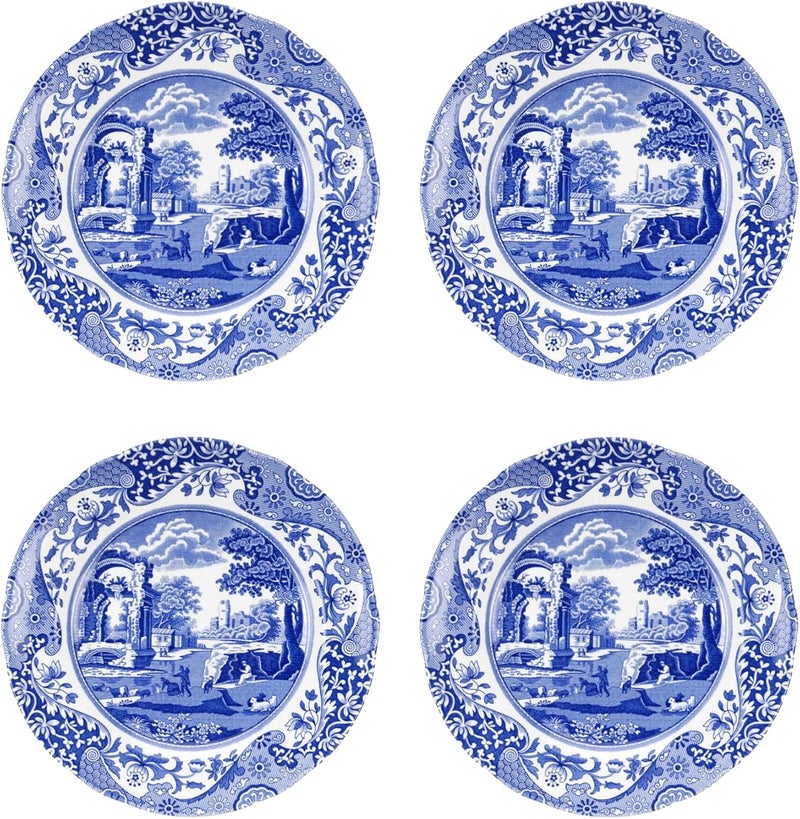 Spode Blue Italian Salad Plate, Set of 4-7.25” Fine Earthenware with Oriental Design, Dishwasher, Microwave, Freezer Safe, Classic Blue & White Dinnerware - Made in England - Image 1
