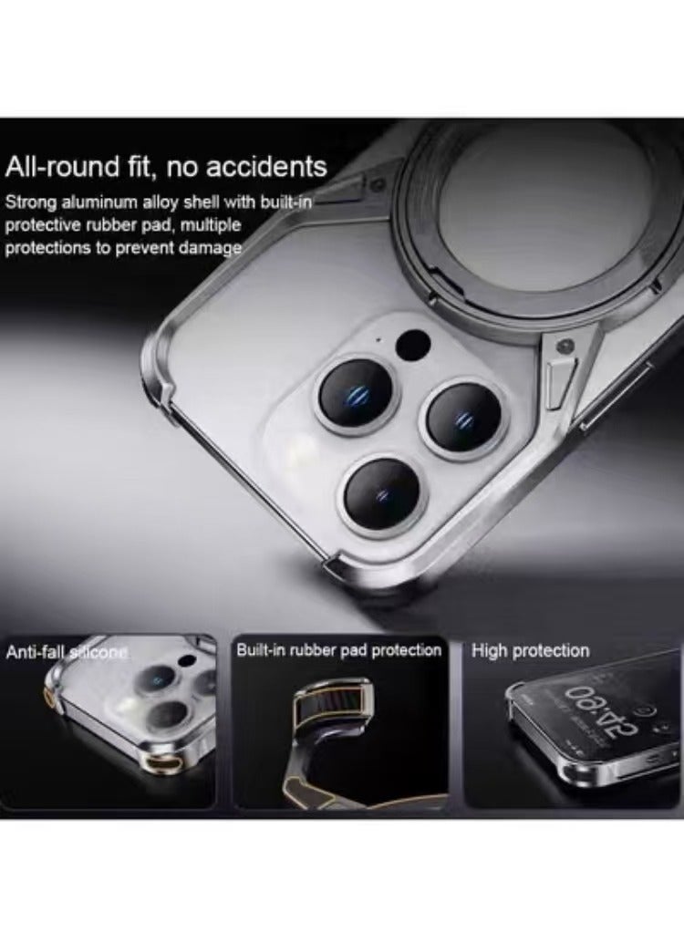 كابتن تيك غطاء هاتف من سبائك الألومنيوم لآيفون 15 Pro Max/15 Pro/15 Plus/15، بدون إطار، مع دعامة قابلة للطي ودوران 360 درجة - Image 4