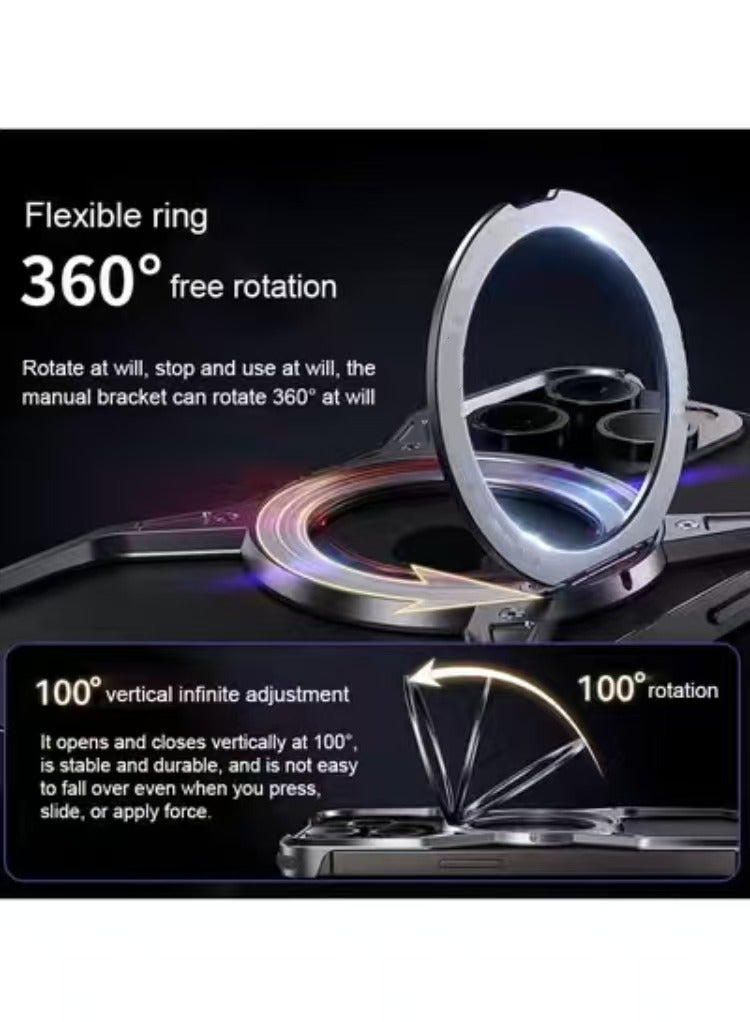 كابتن تيك غطاء هاتف من سبائك الألومنيوم لآيفون 15 Pro Max/15 Pro/15 Plus/15، بدون إطار، مع دعامة قابلة للطي ودوران 360 درجة - Image 5