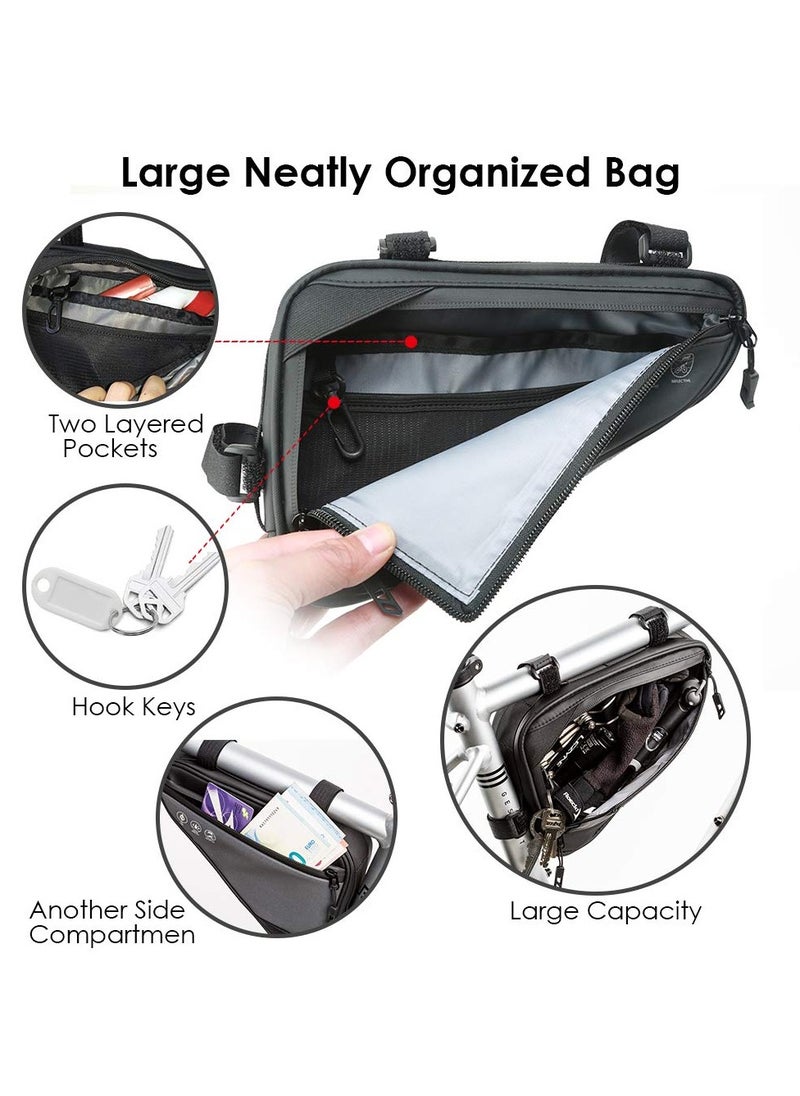 Cuken Bike Frame Storage Bag 2l, Water Resistant Reflective Bicycle Triangle Bag with Two Side Pockets, Strap-On Under Seat Tool, Accessories Pouch for Mountain Road Bike Trip (Black)  - Image 4