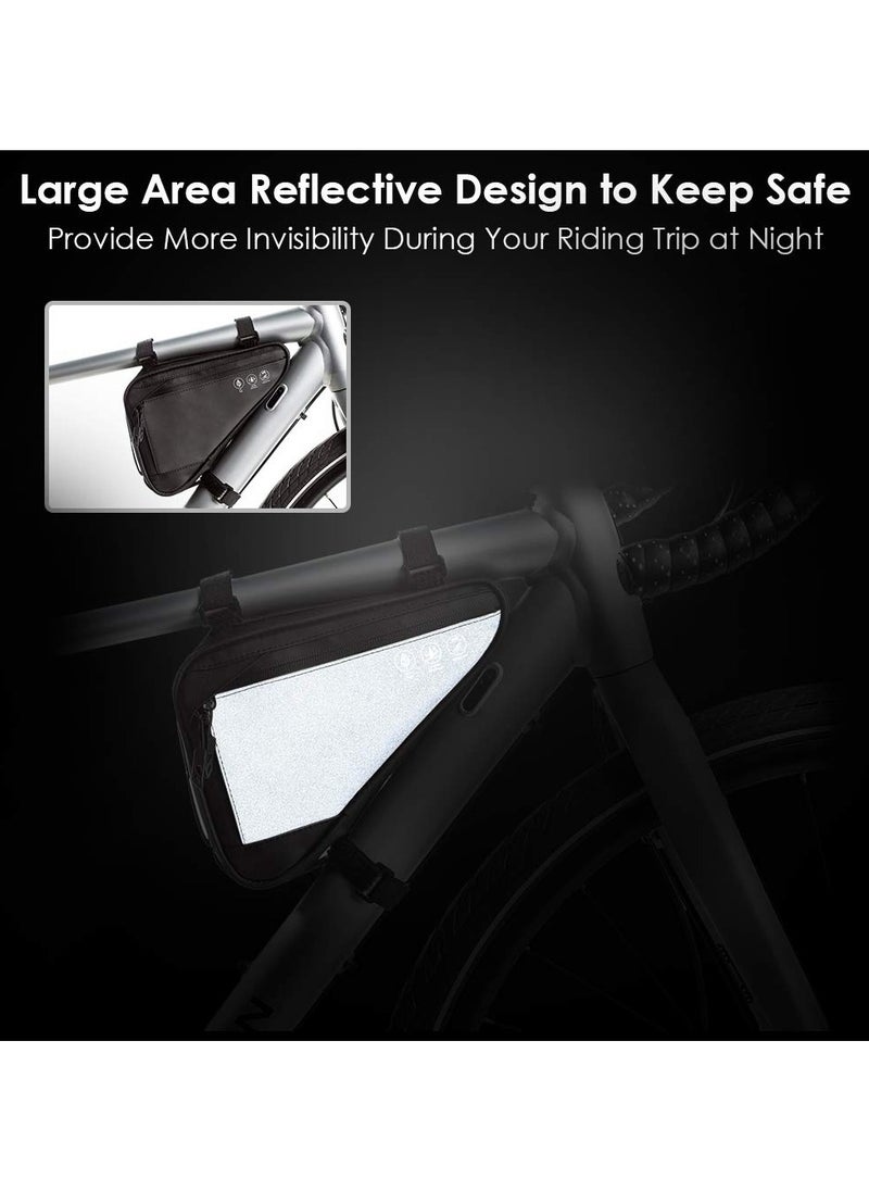 Cuken Bike Frame Storage Bag 2l, Water Resistant Reflective Bicycle Triangle Bag with Two Side Pockets, Strap-On Under Seat Tool, Accessories Pouch for Mountain Road Bike Trip (Black)  - Image 5