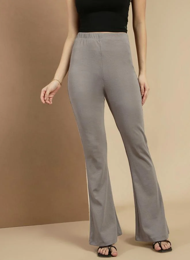 ECOLORE Grey Ribbed Flared Pants
