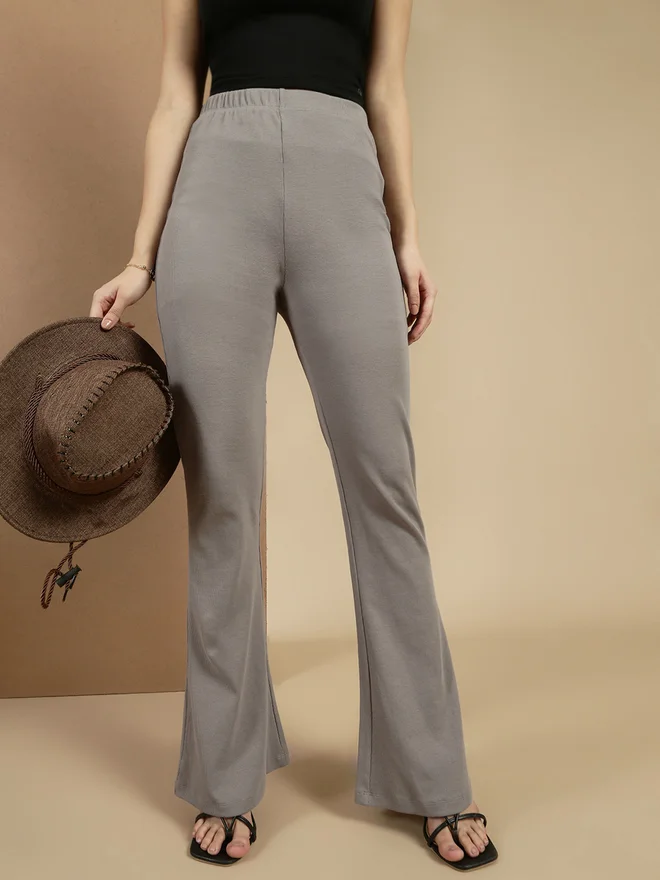 ECOLORE Grey Ribbed Flared Pants