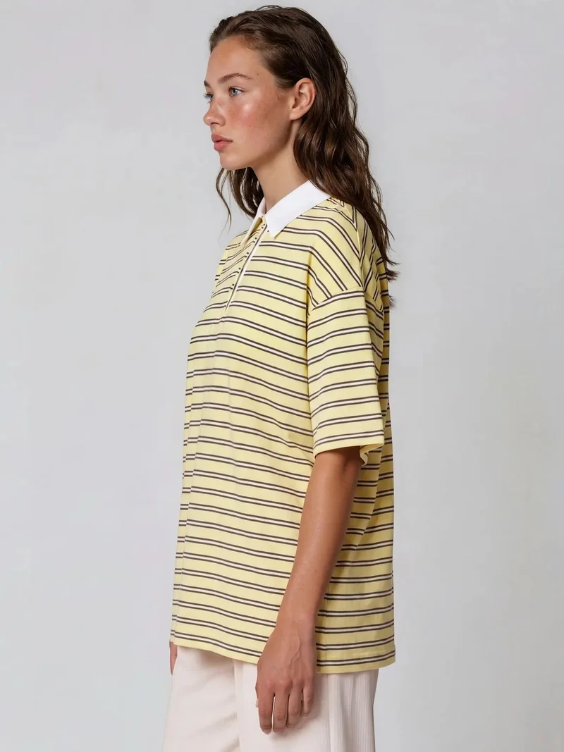 بوسيم BUSEM Women's Striped Cotton Polo T-Shirt