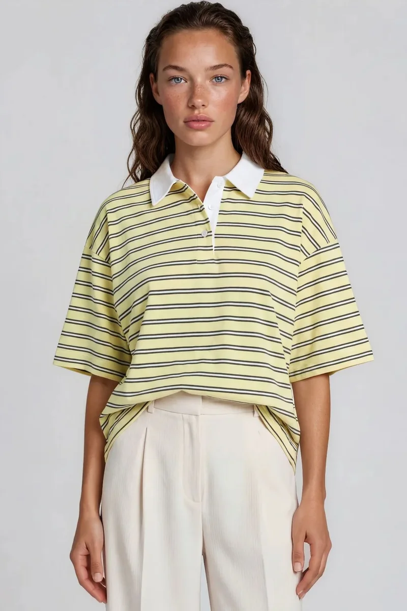 BUSEM Women's Striped Cotton Polo T-Shirt