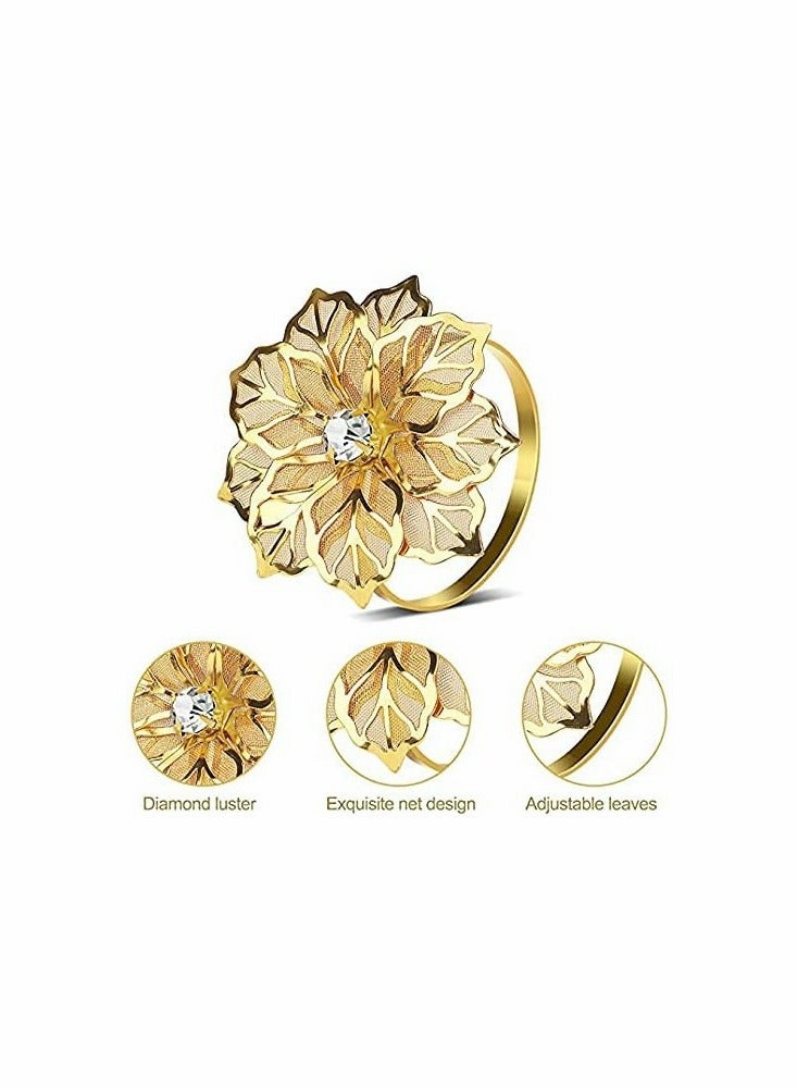 Excefore Hollow Out Metal Flower Napkin Ring Holder Set of 10(Flower-gold)  - Image 4