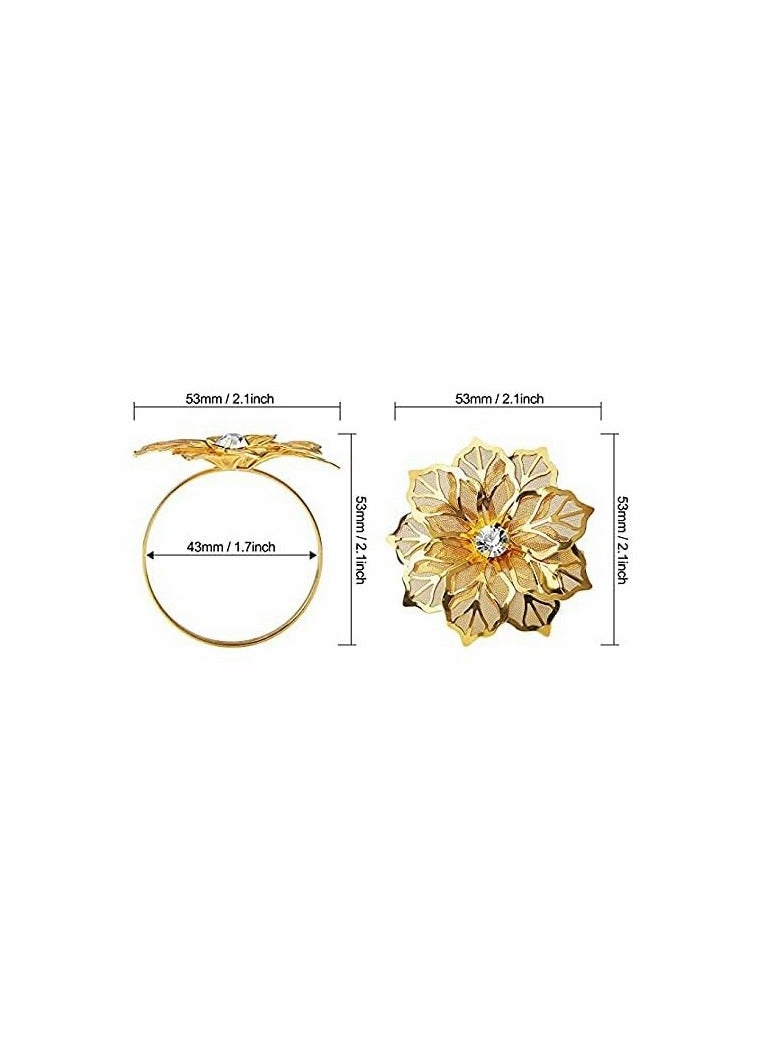 Excefore Hollow Out Metal Flower Napkin Ring Holder Set of 10(Flower-gold)  - Image 5