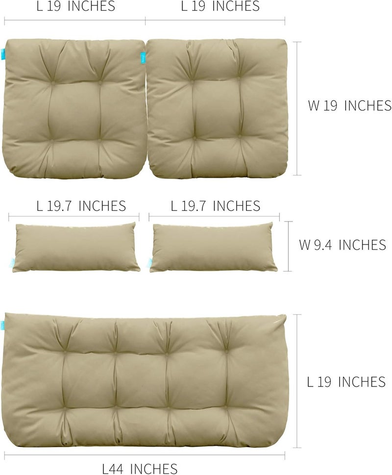 QILLOWAY Outdoor Patio Wicker Seat Cushions Group Loveseat/Two U-Shape/Two Lumbar Pillows for Patio Furniture,Wicker Loveseat,Bench,Porch,All Weather, Settee of 5 (Beige) - Image 2