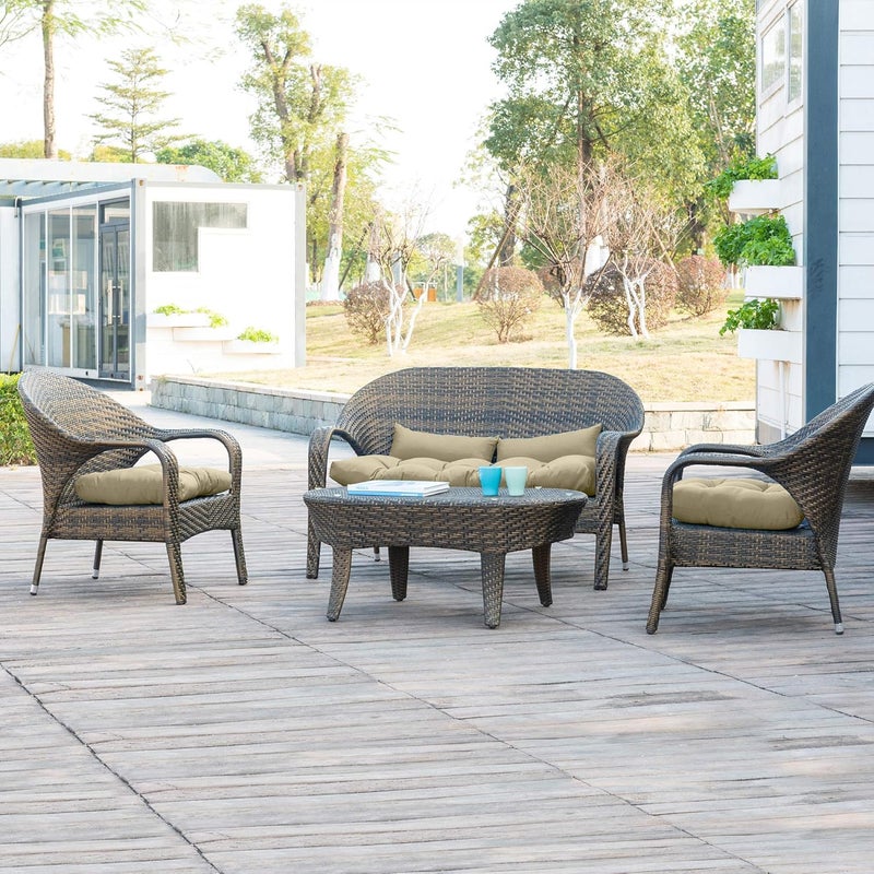 QILLOWAY Outdoor Patio Wicker Seat Cushions Group Loveseat/Two U-Shape/Two Lumbar Pillows for Patio Furniture,Wicker Loveseat,Bench,Porch,All Weather, Settee of 5 (Beige) - Image 5