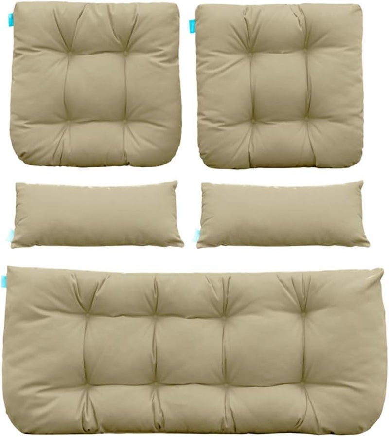 QILLOWAY Outdoor Patio Wicker Seat Cushions Group Loveseat/Two U-Shape/Two Lumbar Pillows for Patio Furniture,Wicker Loveseat,Bench,Porch,All Weather, Settee of 5 (Beige) - Image 1