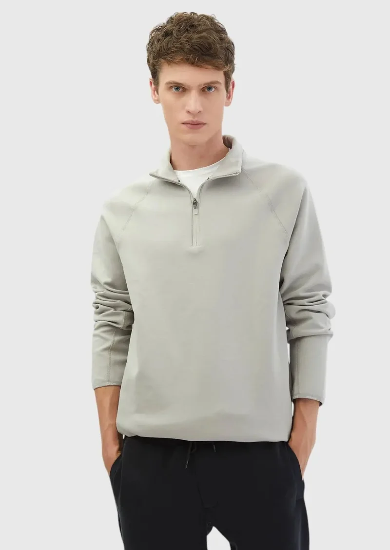 RAMSEY Light Grey Turtleneck Plain Sweatshirt