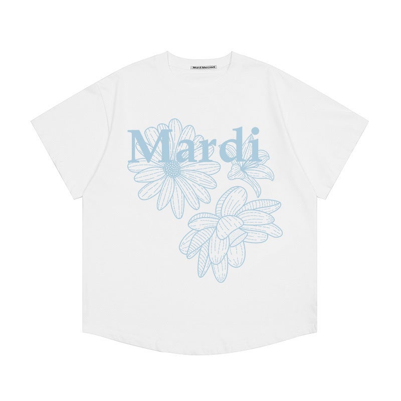 In-Stock Korean Trendy Brand Mardi Short-Sleeve Women''s 25 Summer New Daisy Print Round Neck Pure Cotton Top T-Shirt Wholesale - Image 3
