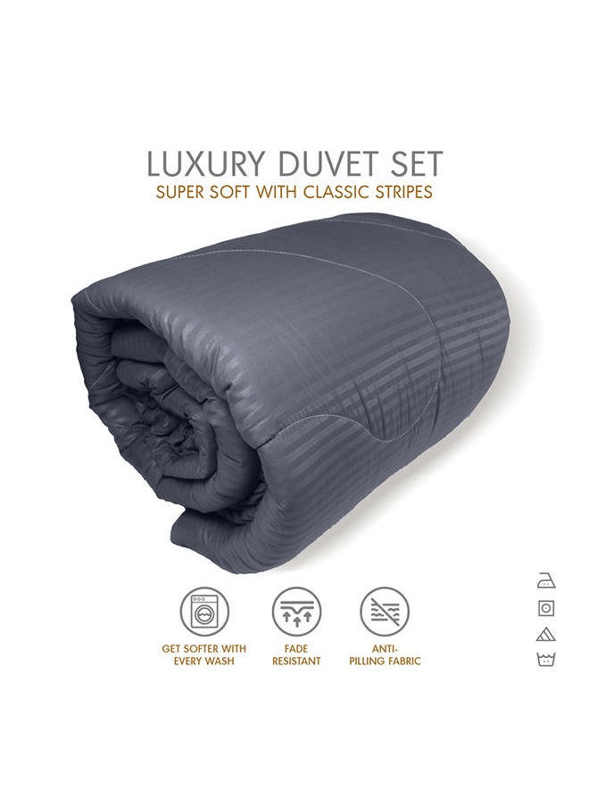 Hotel Linen Klub - Down Alternative Comforter  Set -Ultra Soft Brushed Stripe Microfiber Fabric, 200GSM Soft Fibersheet Filling, Size : King  240 x 260cm , Color: Dark Grey - Image 1
