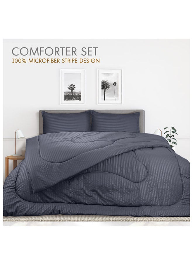 Hotel Linen Klub Down Alternative Comforter  Set -Ultra Soft Brushed Stripe Microfiber Fabric, 200GSM Soft Fibersheet Filling, Size : King  240 x 260cm , Color: Dark Grey  - Image 2