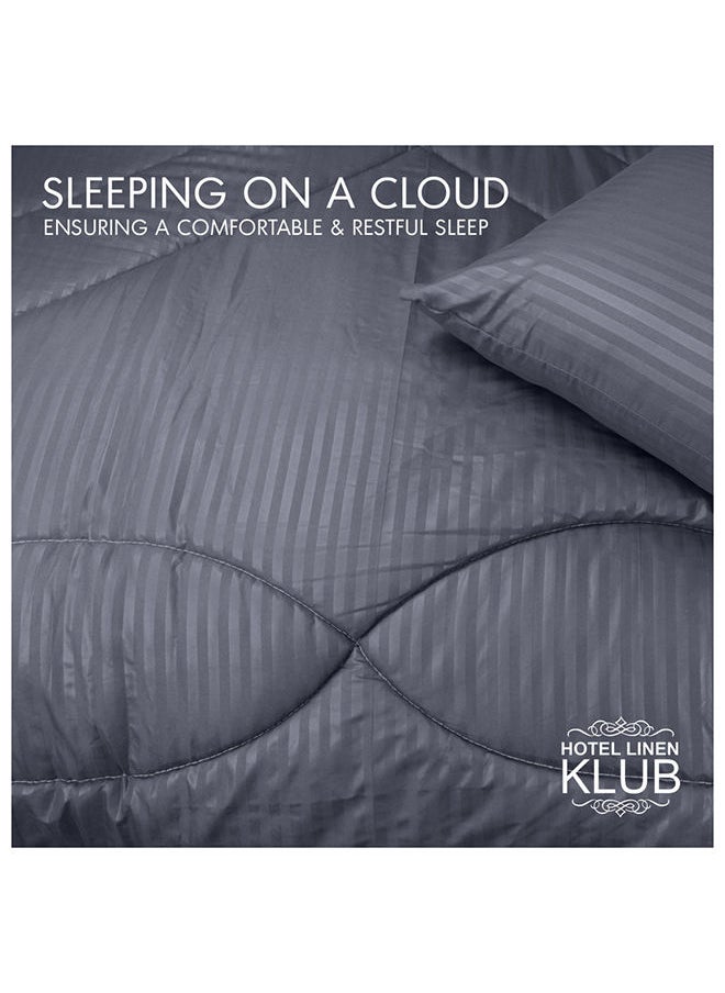 Hotel Linen Klub Down Alternative Comforter  Set -Ultra Soft Brushed Stripe Microfiber Fabric, 200GSM Soft Fibersheet Filling, Size : King  240 x 260cm , Color: Dark Grey  - Image 4