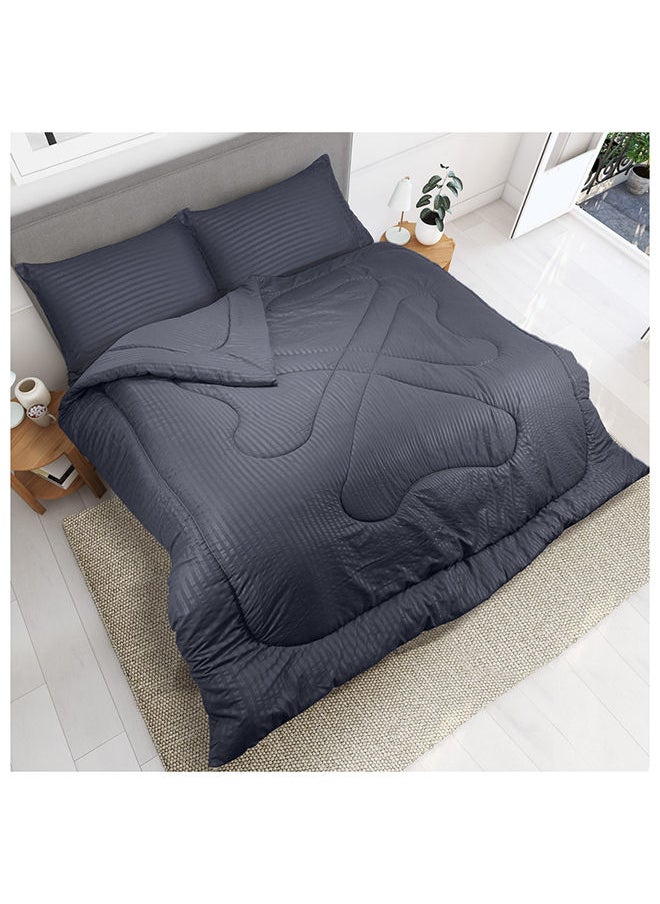 Hotel Linen Klub Down Alternative Comforter  Set -Ultra Soft Brushed Stripe Microfiber Fabric, 200GSM Soft Fibersheet Filling, Size : King  240 x 260cm , Color: Dark Grey  - Image 3