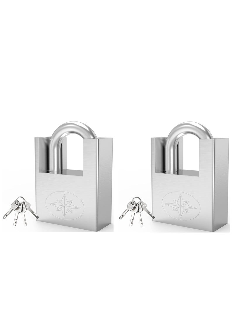 Padlock, Lock for Outdoor Use with Key, 2Pcs 60mm Impact Cut Resistance Anti-Rust Padlock Outdoor Weatherproof Lock with 10mm Shackle High Security Lock for Warehouse, Container, Gym Locker, Garage - Image 1