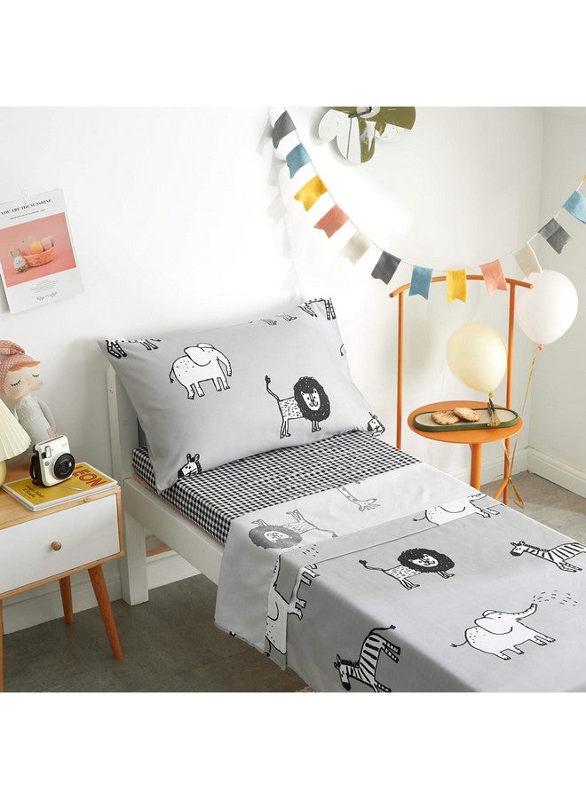 Flysheep 4 Piece Gray Grey Toddler Bedding Set with Multi Animals Printed for Baby Boys - Includes Quilted Comforter, Flat Sheet, Fitted Sheet & Pillow Case, Soft & Comfortable Microfiber - Image 4