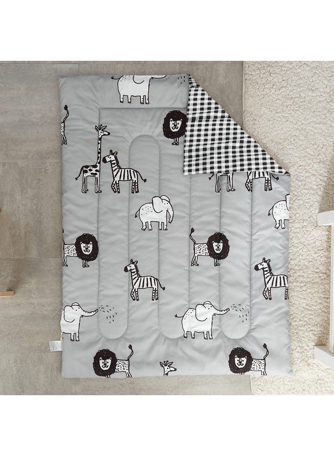 Flysheep 4 Piece Gray Grey Toddler Bedding Set with Multi Animals Printed for Baby Boys - Includes Quilted Comforter, Flat Sheet, Fitted Sheet & Pillow Case, Soft & Comfortable Microfiber - Image 3