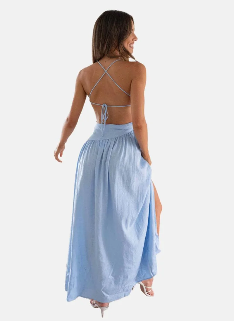 يونيكي Light Blue Fit & Flare One Shoulder Solid Dress