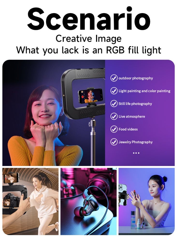 Generic RGB Video Light Panel, Professional 8000mAh Battery High Capacity Portable Photography Fill Light with Active Heat Dissipation Design, LED 48 FX Scene Modes Bluetooth Control No App Needed, Full Color 360 Adjustable Bi-Color 2500K to 8500K, CRI Over 95 Studio Lighting, Triple Cold Shoe Mount with 1/4" Screw Threads, for Smartphone, Camera, TikTok Live Streaming, YouTube Vlogging, Makeup Photography  - Image 3